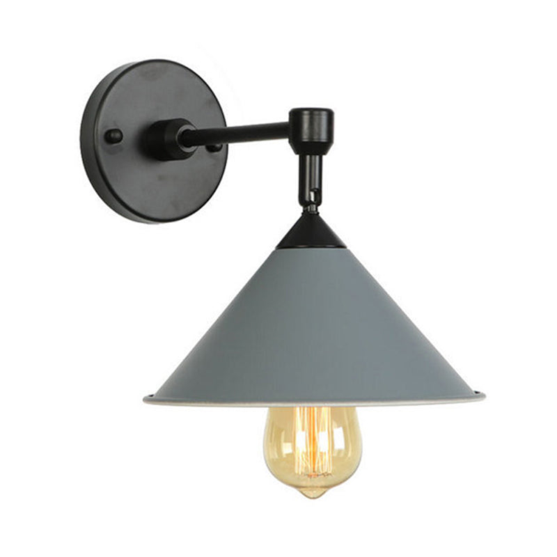 Black/Gray Conical Sconce Light Industrial Stylish Metallic 1 Head Bathroom Wall Sconce Lamp Clearhalo 'Cast Iron' 'Glass' 'Industrial' 'Modern wall lights' 'Modern' 'Tiffany' 'Traditional wall lights' 'Wall Lamps & Sconces' 'Wall Lights' Lighting' 162270