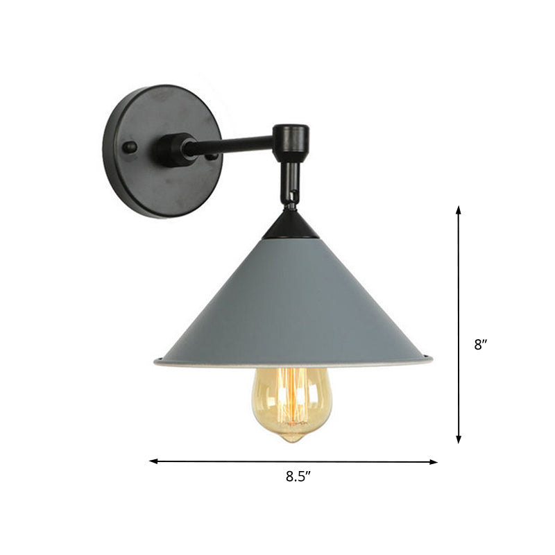 Black/Gray Conical Sconce Light Industrial Stylish Metallic 1 Head Bathroom Wall Sconce Lamp Clearhalo 'Cast Iron' 'Glass' 'Industrial' 'Modern wall lights' 'Modern' 'Tiffany' 'Traditional wall lights' 'Wall Lamps & Sconces' 'Wall Lights' Lighting' 162271