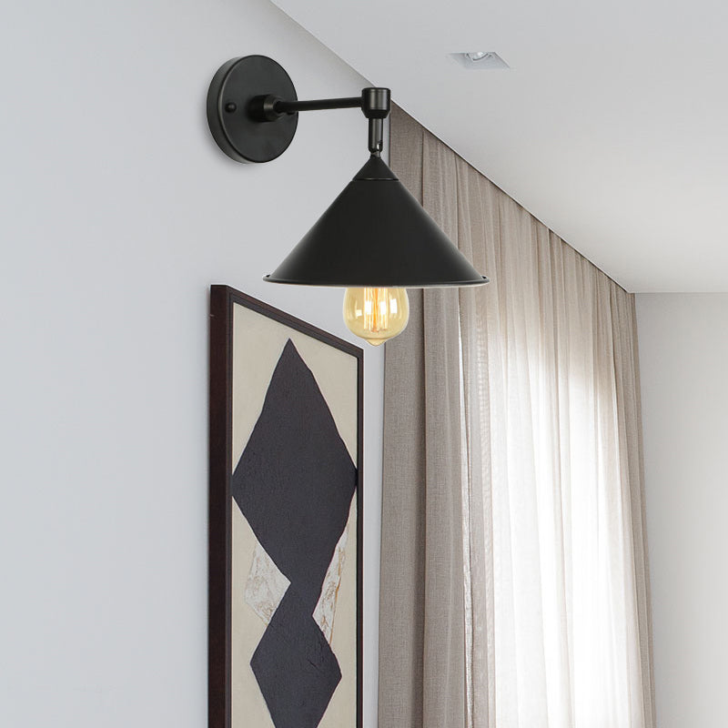 Black/Gray Conical Sconce Light Industrial Stylish Metallic 1 Head Bathroom Wall Sconce Lamp Black Clearhalo 'Cast Iron' 'Glass' 'Industrial' 'Modern wall lights' 'Modern' 'Tiffany' 'Traditional wall lights' 'Wall Lamps & Sconces' 'Wall Lights' Lighting' 162276