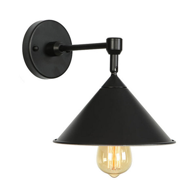 Black/Gray Conical Sconce Light Industrial Stylish Metallic 1 Head Bathroom Wall Sconce Lamp Clearhalo 'Cast Iron' 'Glass' 'Industrial' 'Modern wall lights' 'Modern' 'Tiffany' 'Traditional wall lights' 'Wall Lamps & Sconces' 'Wall Lights' Lighting' 162277
