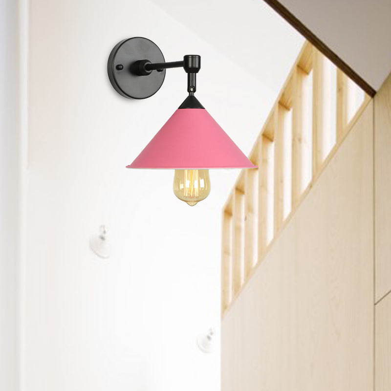 Black/Gray Conical Sconce Light Industrial Stylish Metallic 1 Head Bathroom Wall Sconce Lamp Clearhalo 'Cast Iron' 'Glass' 'Industrial' 'Modern wall lights' 'Modern' 'Tiffany' 'Traditional wall lights' 'Wall Lamps & Sconces' 'Wall Lights' Lighting' 162279
