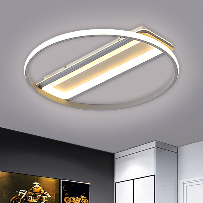 Metallic Ring and Rectangle Flush Mount Contemporary LED White Ceiling Light Fixture in Warm/White Light, 16"/19.5" W White Clearhalo 'Ceiling Lights' 'Close To Ceiling Lights' 'Close to ceiling' 'Flush mount' Lighting' 1623309