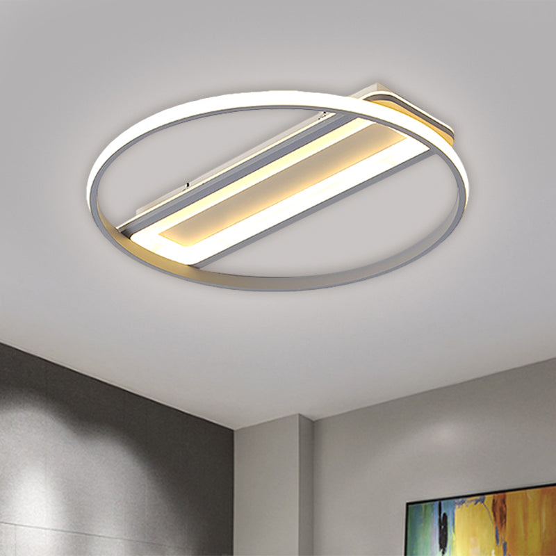 Metallic Ring and Rectangle Flush Mount Contemporary LED White Ceiling Light Fixture in Warm/White Light, 16"/19.5" W Clearhalo 'Ceiling Lights' 'Close To Ceiling Lights' 'Close to ceiling' 'Flush mount' Lighting' 1623310