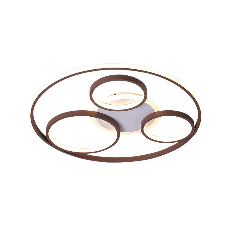 24.5"/30.5" W Rings Metal Ceiling Light Fixture Modernism Brown LED Flushmount Lighting, Warm/White Light Clearhalo 'Ceiling Lights' 'Close To Ceiling Lights' 'Close to ceiling' 'Flush mount' Lighting' 1623372