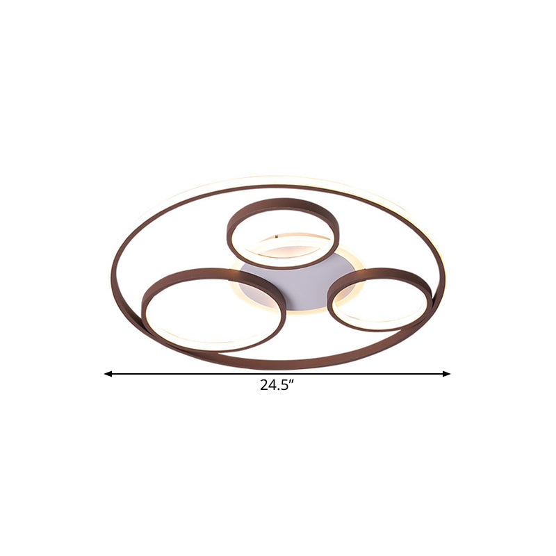 24.5"/30.5" W Rings Metal Ceiling Light Fixture Modernism Brown LED Flushmount Lighting, Warm/White Light Clearhalo 'Ceiling Lights' 'Close To Ceiling Lights' 'Close to ceiling' 'Flush mount' Lighting' 1623373