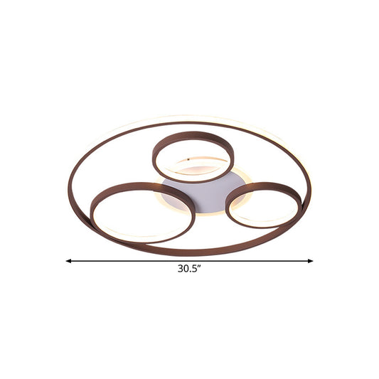 24.5"/30.5" W Rings Metal Ceiling Light Fixture Modernism Brown LED Flushmount Lighting, Warm/White Light Clearhalo 'Ceiling Lights' 'Close To Ceiling Lights' 'Close to ceiling' 'Flush mount' Lighting' 1623374