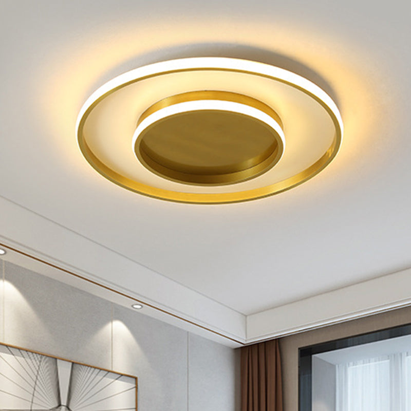 Metal Round Flush Mount Lighting Minimalism LED Ceiling Lamp Fixture in Gold, Warm/White/3 Color Light Clearhalo 'Ceiling Lights' 'Close To Ceiling Lights' 'Close to ceiling' 'Flush mount' Lighting' 1623394