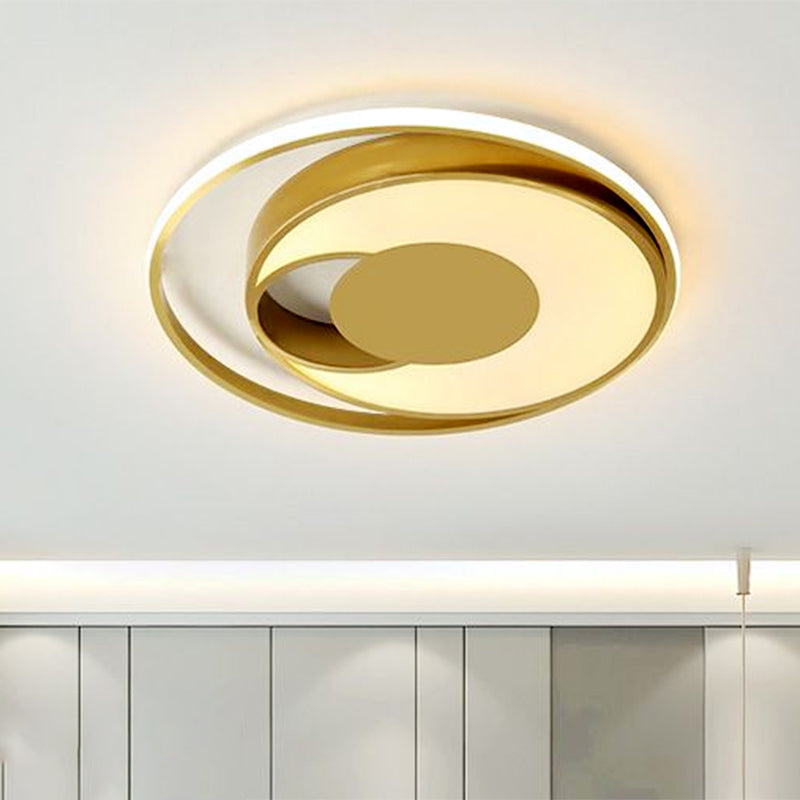 Circle Bedroom Flush Mount Lamp Metal LED Modern Ceiling Lamp Fixture in Gold, White/3 Color Light Clearhalo 'Ceiling Lights' 'Close To Ceiling Lights' 'Close to ceiling' 'Flush mount' Lighting' 1623398