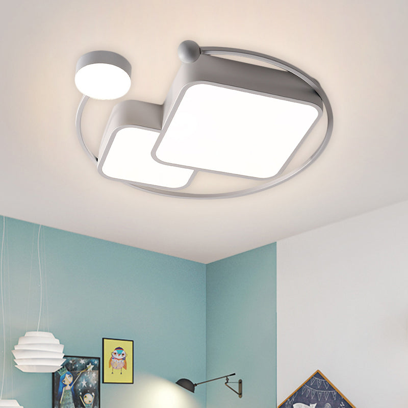 Cubic and Ring Metal Flushmount Simplicity LED White Ceiling Mounted Fixture in Warm/White/3 Color Light White Clearhalo 'Ceiling Lights' 'Close To Ceiling Lights' 'Close to ceiling' 'Flush mount' Lighting' 1623411