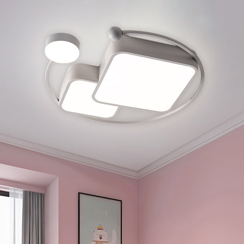 Cubic and Ring Metal Flushmount Simplicity LED White Ceiling Mounted Fixture in Warm/White/3 Color Light Clearhalo 'Ceiling Lights' 'Close To Ceiling Lights' 'Close to ceiling' 'Flush mount' Lighting' 1623412