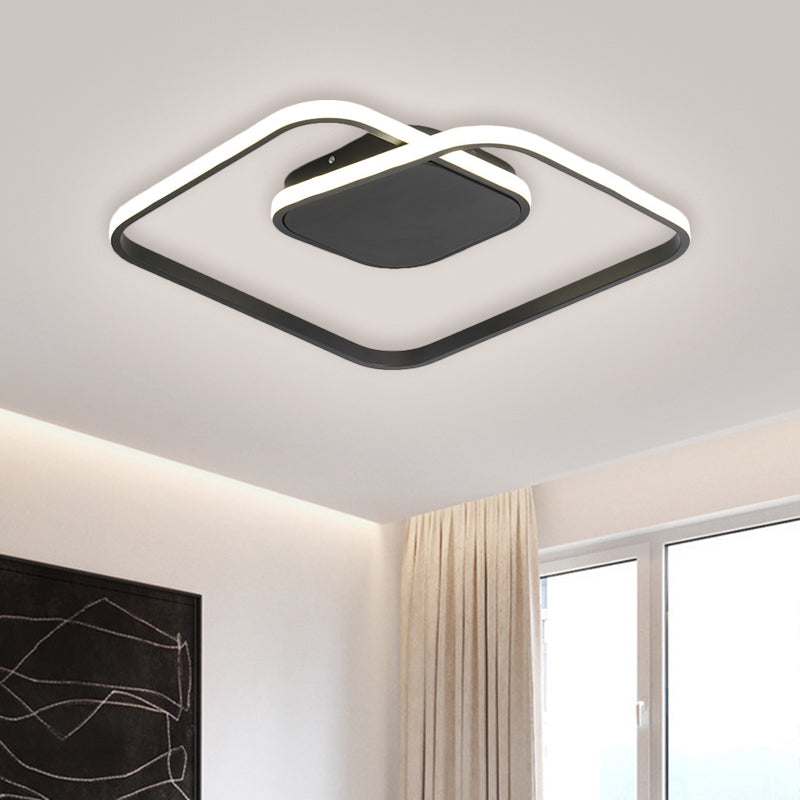 Square Metallic Ceiling Flush Mount Simplicity LED Black/White/Gold Semi Flush Lighting in Warm/White/3 Color Light Black Clearhalo 'Ceiling Lights' 'Close To Ceiling Lights' 'Close to ceiling' 'Flush mount' Lighting' 1623415