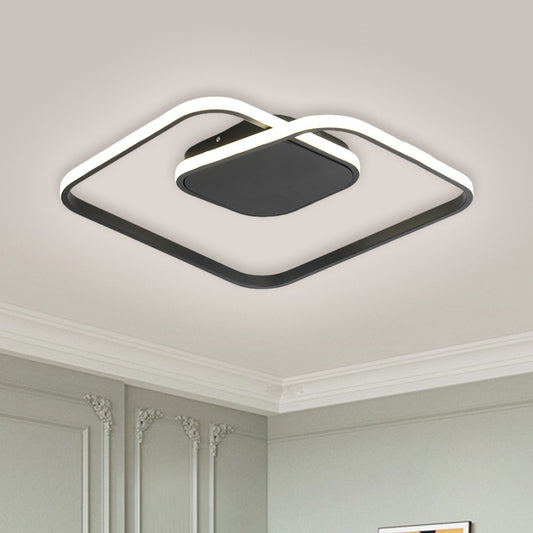 Square Metallic Ceiling Flush Mount Simplicity LED Black/White/Gold Semi Flush Lighting in Warm/White/3 Color Light Clearhalo 'Ceiling Lights' 'Close To Ceiling Lights' 'Close to ceiling' 'Flush mount' Lighting' 1623416