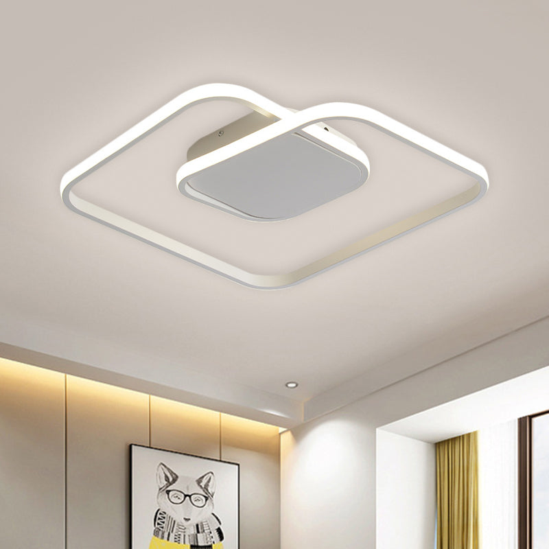 Square Metallic Ceiling Flush Mount Simplicity LED Black/White/Gold Semi Flush Lighting in Warm/White/3 Color Light White Clearhalo 'Ceiling Lights' 'Close To Ceiling Lights' 'Close to ceiling' 'Flush mount' Lighting' 1623419