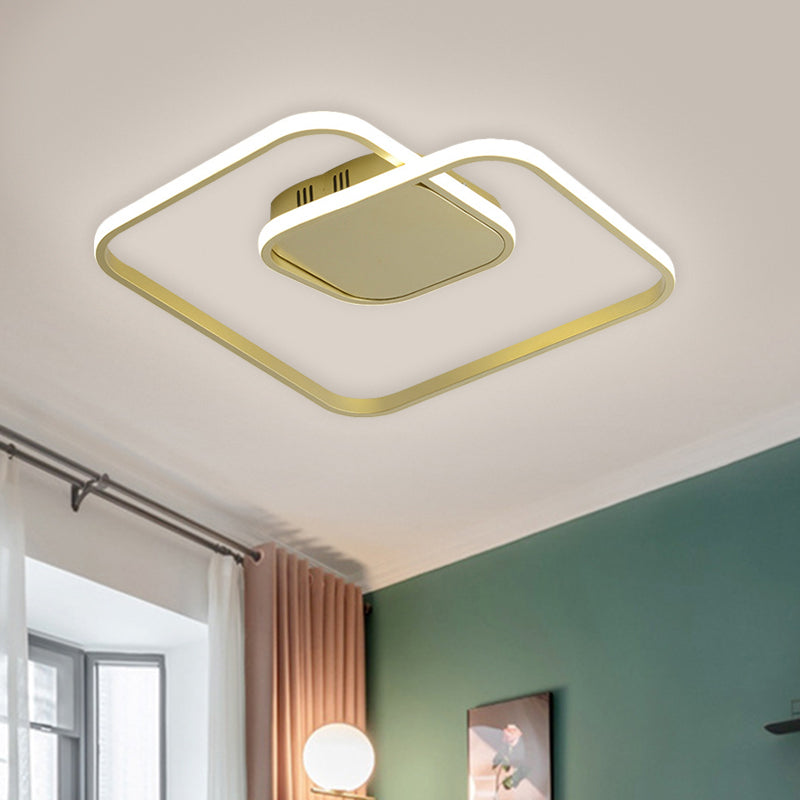 Square Metallic Ceiling Flush Mount Simplicity LED Black/White/Gold Semi Flush Lighting in Warm/White/3 Color Light Gold Clearhalo 'Ceiling Lights' 'Close To Ceiling Lights' 'Close to ceiling' 'Flush mount' Lighting' 1623423