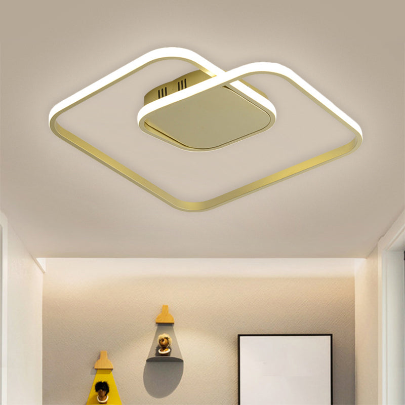 Square Metallic Ceiling Flush Mount Simplicity LED Black/White/Gold Semi Flush Lighting in Warm/White/3 Color Light Clearhalo 'Ceiling Lights' 'Close To Ceiling Lights' 'Close to ceiling' 'Flush mount' Lighting' 1623425