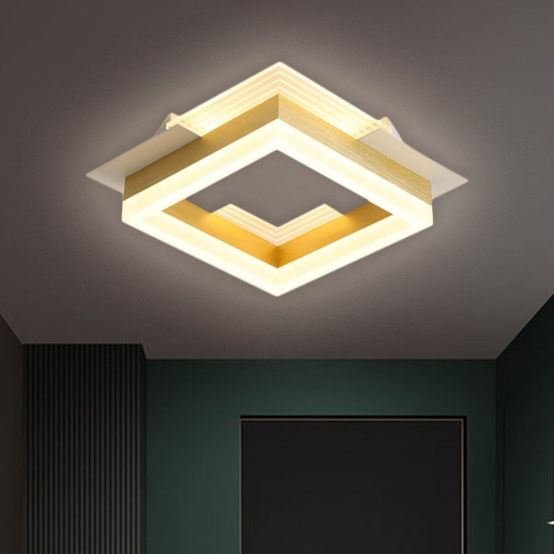 Square Staircase Flush Lamp Metallic LED Modernist Close to Ceiling Lighting in Gold, Warm/White Light Clearhalo 'Ceiling Lights' 'Close To Ceiling Lights' 'Close to ceiling' 'Flush mount' Lighting' 1623490