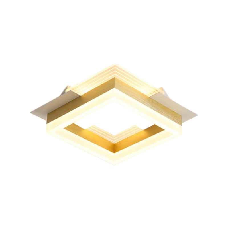 Square Staircase Flush Lamp Metallic LED Modernist Close to Ceiling Lighting in Gold, Warm/White Light Clearhalo 'Ceiling Lights' 'Close To Ceiling Lights' 'Close to ceiling' 'Flush mount' Lighting' 1623491