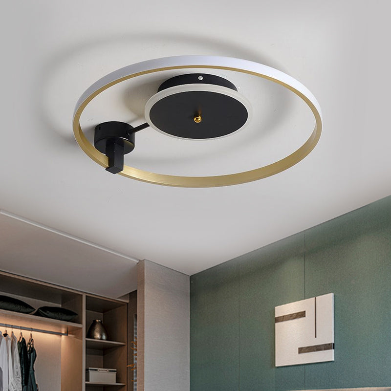 Gold and Black LED Circular Semi Flush Simplicity Metal Ceiling Fixture in Warm/White Light, 18"/21.5" Wide Gold-Black Clearhalo 'Ceiling Lights' 'Close To Ceiling Lights' 'Close to ceiling' 'Semi-flushmount' Lighting' 1623493