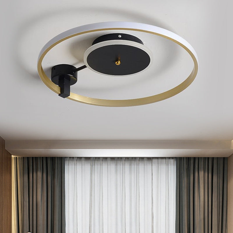 Gold and Black LED Circular Semi Flush Simplicity Metal Ceiling Fixture in Warm/White Light, 18"/21.5" Wide Clearhalo 'Ceiling Lights' 'Close To Ceiling Lights' 'Close to ceiling' 'Semi-flushmount' Lighting' 1623494