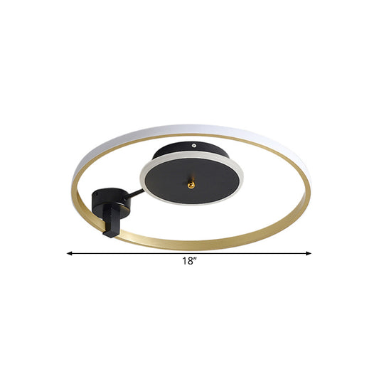 Gold and Black LED Circular Semi Flush Simplicity Metal Ceiling Fixture in Warm/White Light, 18"/21.5" Wide Clearhalo 'Ceiling Lights' 'Close To Ceiling Lights' 'Close to ceiling' 'Semi-flushmount' Lighting' 1623496