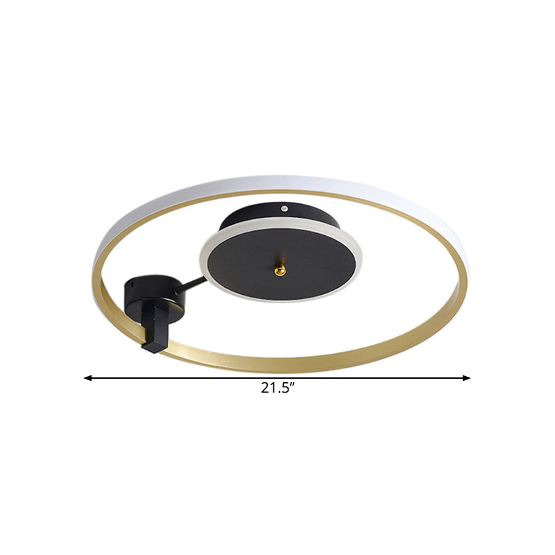 Gold and Black LED Circular Semi Flush Simplicity Metal Ceiling Fixture in Warm/White Light, 18"/21.5" Wide Clearhalo 'Ceiling Lights' 'Close To Ceiling Lights' 'Close to ceiling' 'Semi-flushmount' Lighting' 1623497