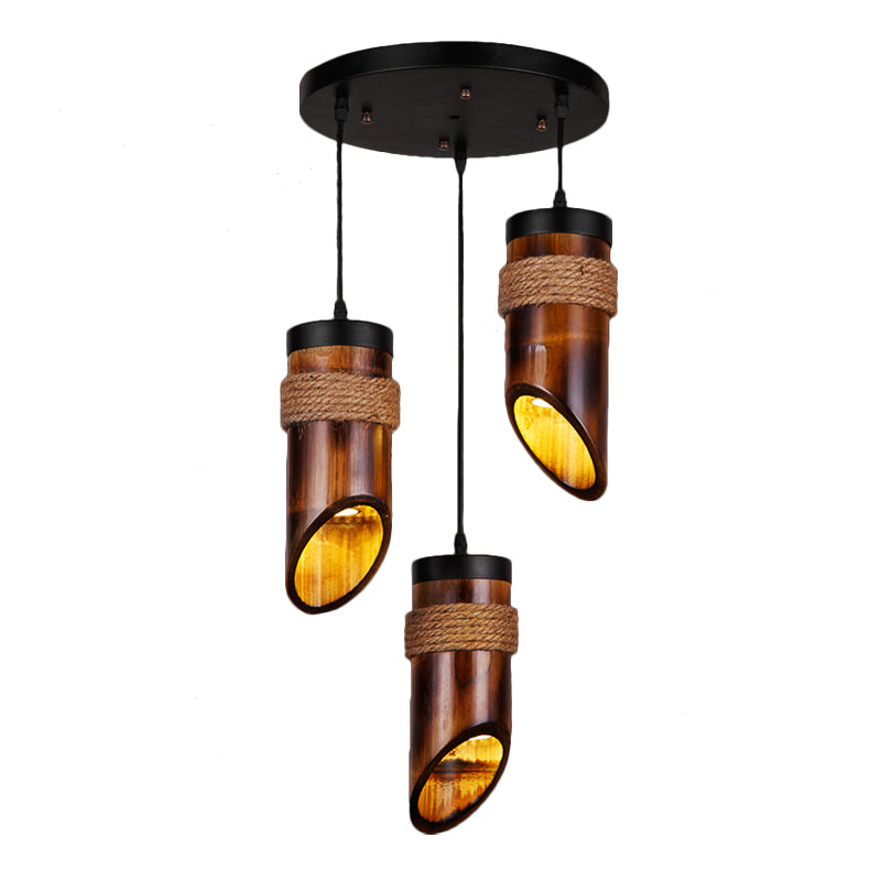 Tube Bamboo Hanging Lamp Three-light Retro Suspension Light in Brown for Dining Room Clearhalo 'Ceiling Lights' 'Pendant Lights' 'Pendants' Lighting' 162350