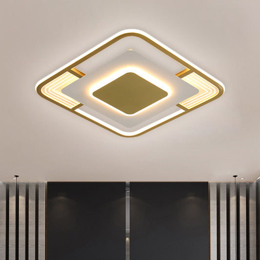 Simple Squared LED Ceiling Fixture Acrylic Sleeping Room Flush Mount Lamp in Black/Gold, Warm/White/3 Color Light Gold Clearhalo 'Ceiling Lights' 'Close To Ceiling Lights' 'Close to ceiling' 'Flush mount' Lighting' 1623503