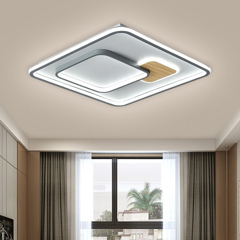 Squared Acrylic Ceiling Mounted Fixture Minimalism LED Grey Flush Lamp in Warm/White Light, 16.5"/20.5" Width Clearhalo 'Ceiling Lights' 'Close To Ceiling Lights' 'Close to ceiling' 'Flush mount' Lighting' 1623512