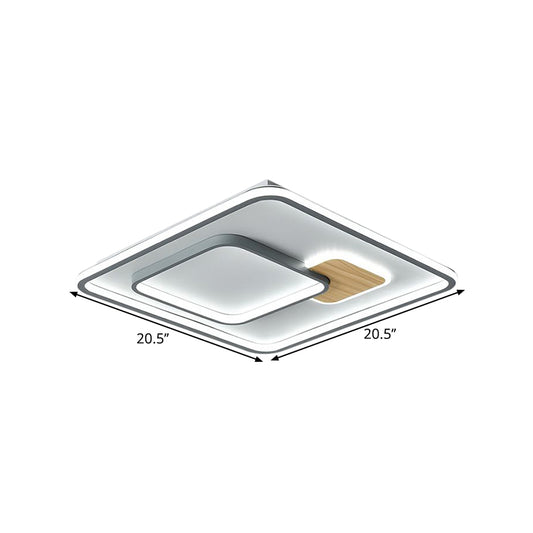 Squared Acrylic Ceiling Mounted Fixture Minimalism LED Grey Flush Lamp in Warm/White Light, 16.5"/20.5" Width Clearhalo 'Ceiling Lights' 'Close To Ceiling Lights' 'Close to ceiling' 'Flush mount' Lighting' 1623515