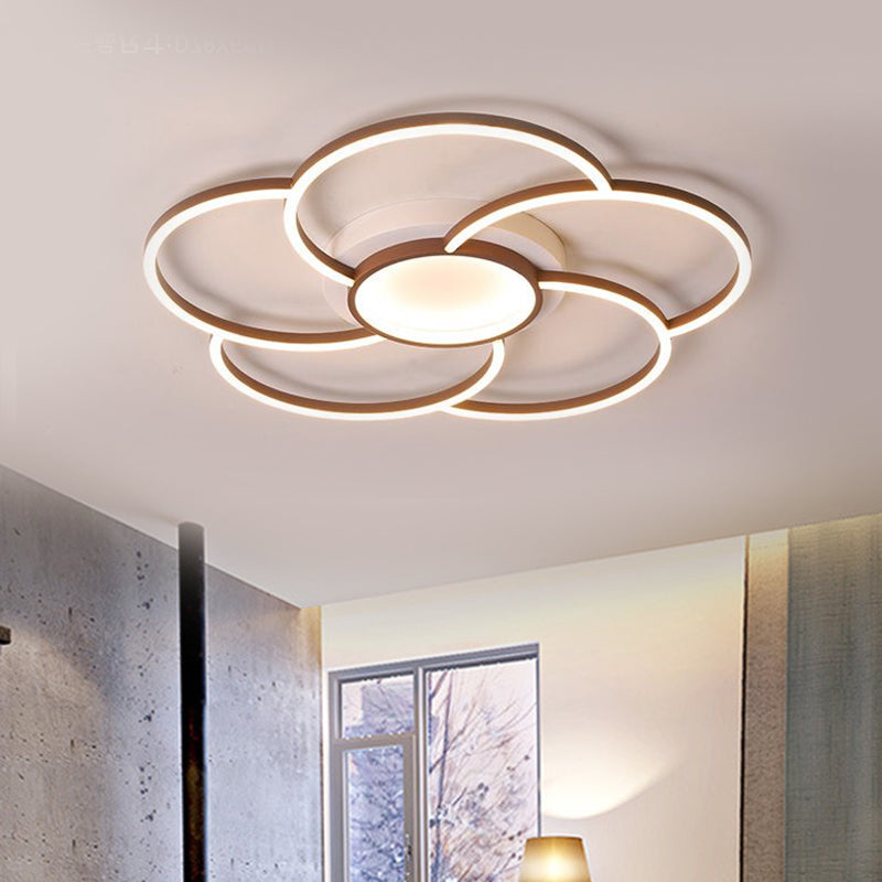 Floral Design Flush Ceiling Light Modern Metal LED Brown Flush Mount Lamp in Warm/White Light for Bedroom Brown Clearhalo 'Ceiling Lights' 'Close To Ceiling Lights' 'Close to ceiling' 'Flush mount' Lighting' 1623531