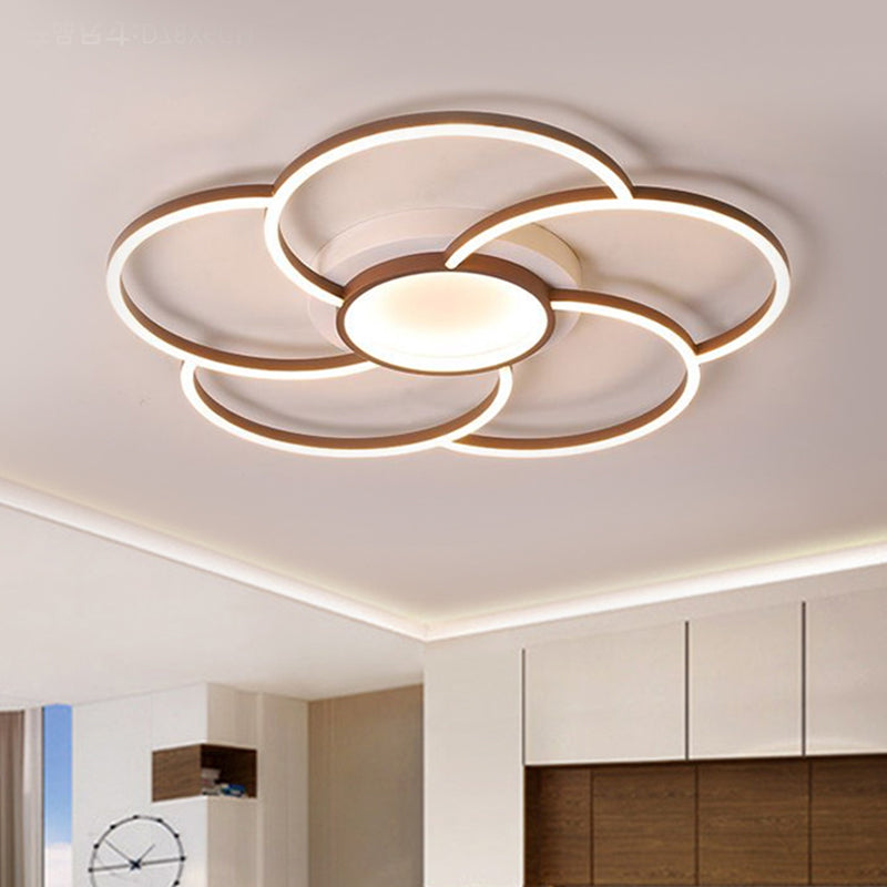 Floral Design Flush Ceiling Light Modern Metal LED Brown Flush Mount Lamp in Warm/White Light for Bedroom Clearhalo 'Ceiling Lights' 'Close To Ceiling Lights' 'Close to ceiling' 'Flush mount' Lighting' 1623532