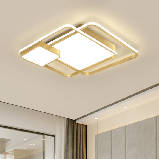 Modernism Square Flushmount Lighting Metallic LED Bedroom Flush Light Fixture in Gold (The customization will be 7 days) Gold Clearhalo 'Ceiling Lights' 'Close To Ceiling Lights' 'Close to ceiling' 'Flush mount' Lighting' 1623621