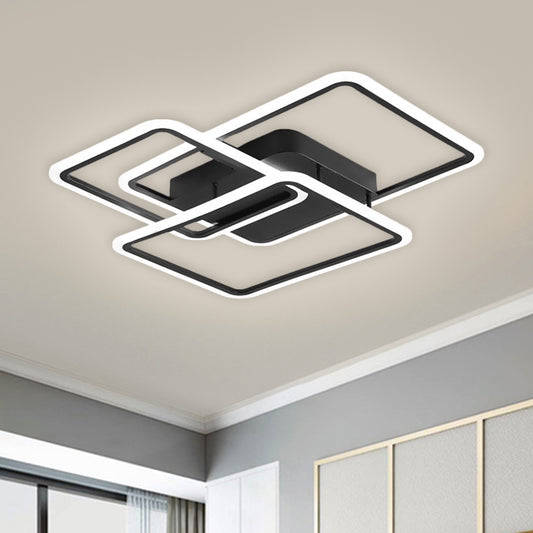 Rectangle and Square Bedroom Flush Mount Metallic LED Modernism Flushmount Lighting in Black (The customization will be 7 days) Black Clearhalo 'Ceiling Lights' 'Close To Ceiling Lights' 'Close to ceiling' 'Flush mount' Lighting' 1623625