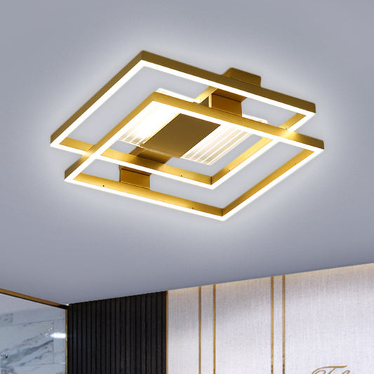 Metal Stacked Square Ceiling Flush Modern LED Flush Mount Lamp Fixture in Gold, White/3 Color Light Gold Clearhalo 'Ceiling Lights' 'Close To Ceiling Lights' 'Close to ceiling' 'Flush mount' Lighting' 1623629