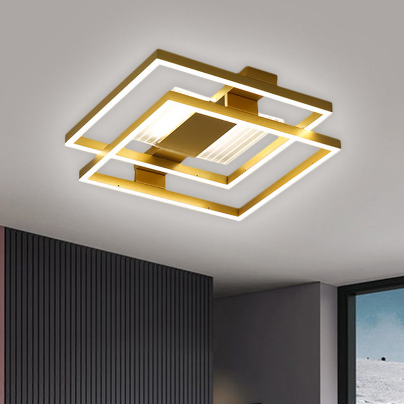 Metal Stacked Square Ceiling Flush Modern LED Flush Mount Lamp Fixture in Gold, White/3 Color Light Clearhalo 'Ceiling Lights' 'Close To Ceiling Lights' 'Close to ceiling' 'Flush mount' Lighting' 1623630