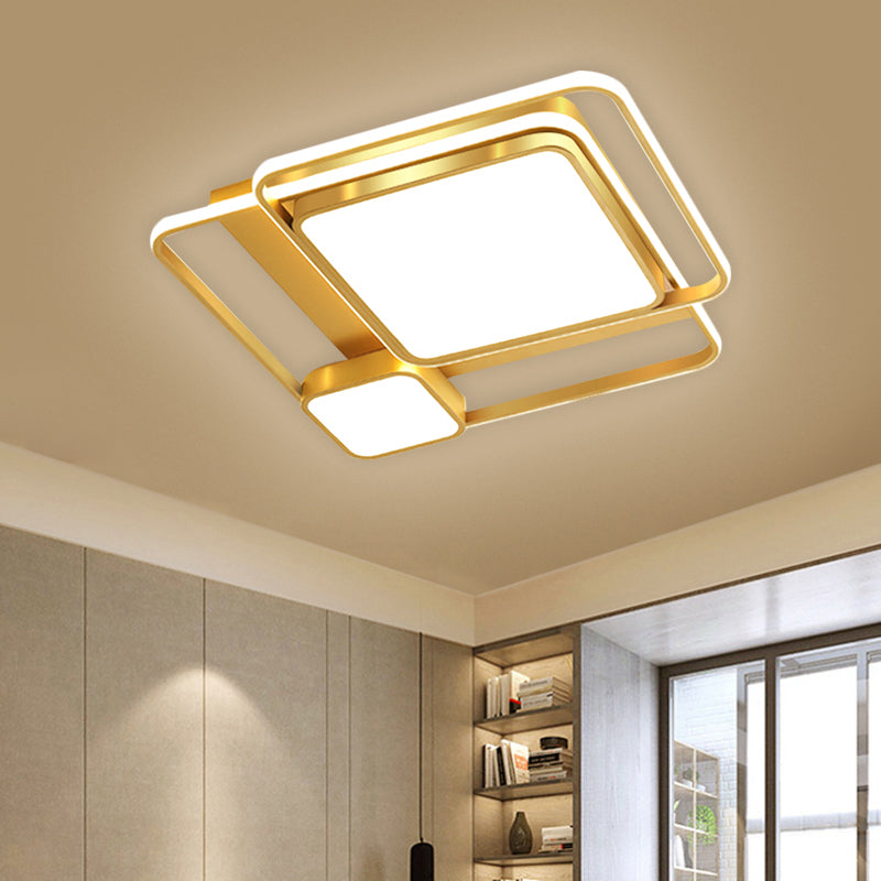 Metal Rectangular Ceiling Light Fixture Modern LED Flush Mount Lighting in Gold, 21"/23.5" Width (The customization will be 7 days) Gold Clearhalo 'Ceiling Lights' 'Close To Ceiling Lights' 'Close to ceiling' 'Flush mount' Lighting' 1623648