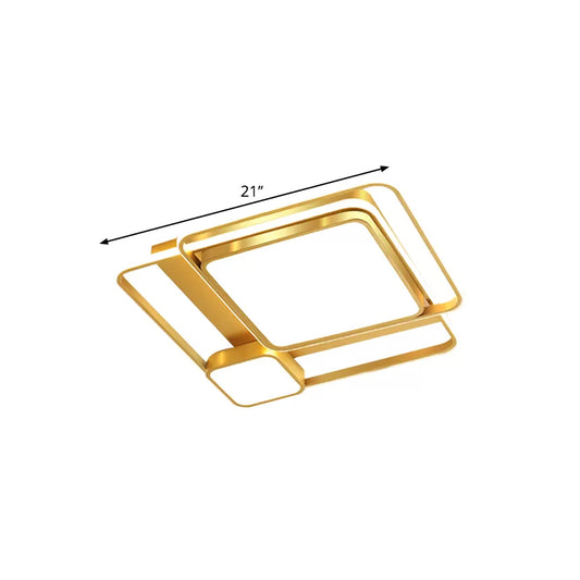 Metal Rectangular Ceiling Light Fixture Modern LED Flush Mount Lighting in Gold, 21"/23.5" Width (The customization will be 7 days) Clearhalo 'Ceiling Lights' 'Close To Ceiling Lights' 'Close to ceiling' 'Flush mount' Lighting' 1623651