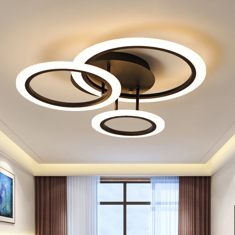 Contemporary Tiered Semi Flush Metal LED Bedroom Flush Mount Lighting in Brown, 19.5"/21.5" W (The customization will be 7 days) Black Clearhalo 'Ceiling Lights' 'Close To Ceiling Lights' 'Close to ceiling' 'Semi-flushmount' Lighting' 1623663