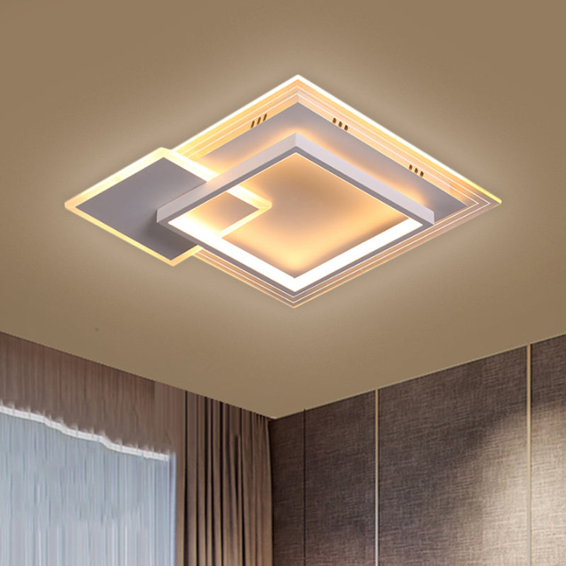 16.5"/20.5" W Metal Square Flushmount Contemporary LED White Ceiling Lighting in Warm/White Light White Clearhalo 'Ceiling Lights' 'Close To Ceiling Lights' 'Close to ceiling' 'Flush mount' Lighting' 1623682