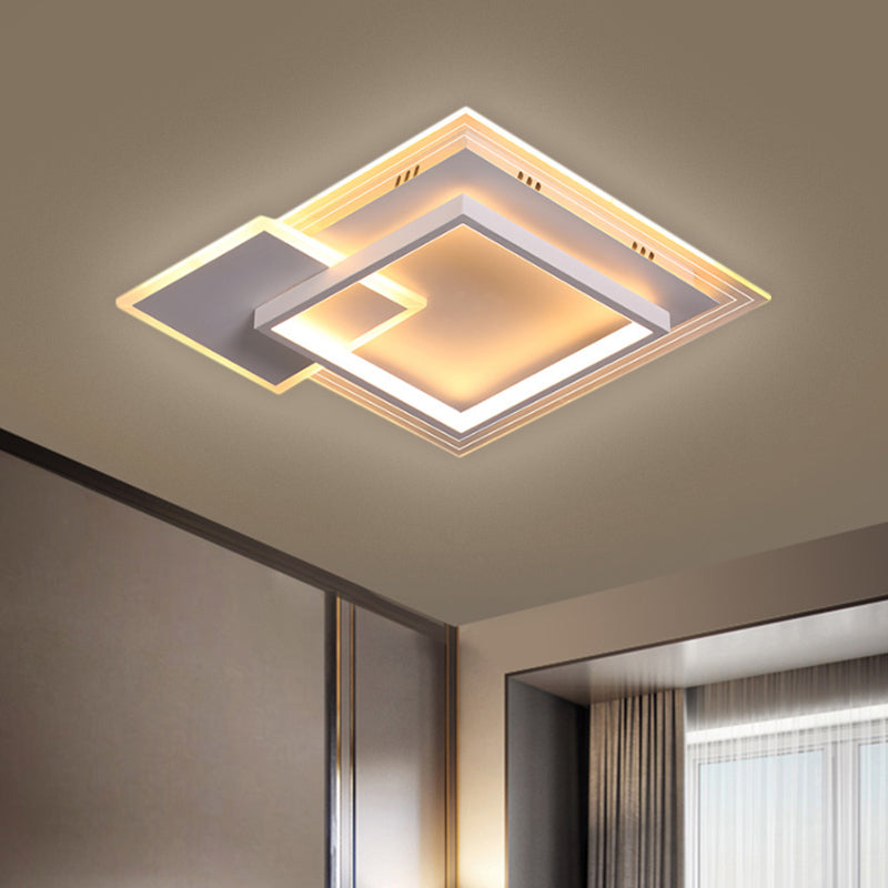 16.5"/20.5" W Metal Square Flushmount Contemporary LED White Ceiling Lighting in Warm/White Light Clearhalo 'Ceiling Lights' 'Close To Ceiling Lights' 'Close to ceiling' 'Flush mount' Lighting' 1623683