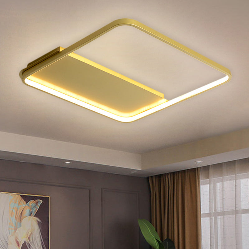 18"/21.5" W Square Bedroom Ceiling Lamp Metallic LED Contemporary Semi Mount Lighting in Gold, Warm/White Light Gold Clearhalo 'Ceiling Lights' 'Close To Ceiling Lights' 'Close to ceiling' 'Flush mount' Lighting' 1623687