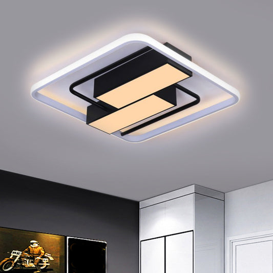 Metal Dual Rectangle Flush Light Nordic 18"/21.5" W LED Black Flush Mount Fixture in Warm/White Light with Square Frame Clearhalo 'Ceiling Lights' 'Close To Ceiling Lights' 'Close to ceiling' 'Flush mount' Lighting' 1623693