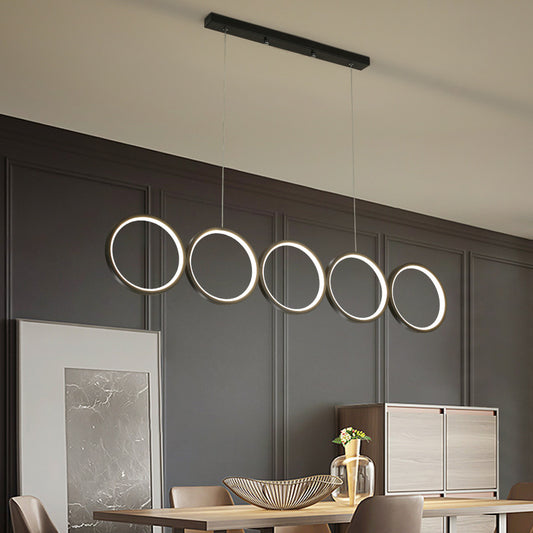 31.5"/39.5" W Rings Suspension Lamp Minimalist Metallic LED Black Island Lighting Ideas in Warm/White Light Black 39" Clearhalo 'Ceiling Lights' 'Island Lights' Lighting' 1623701