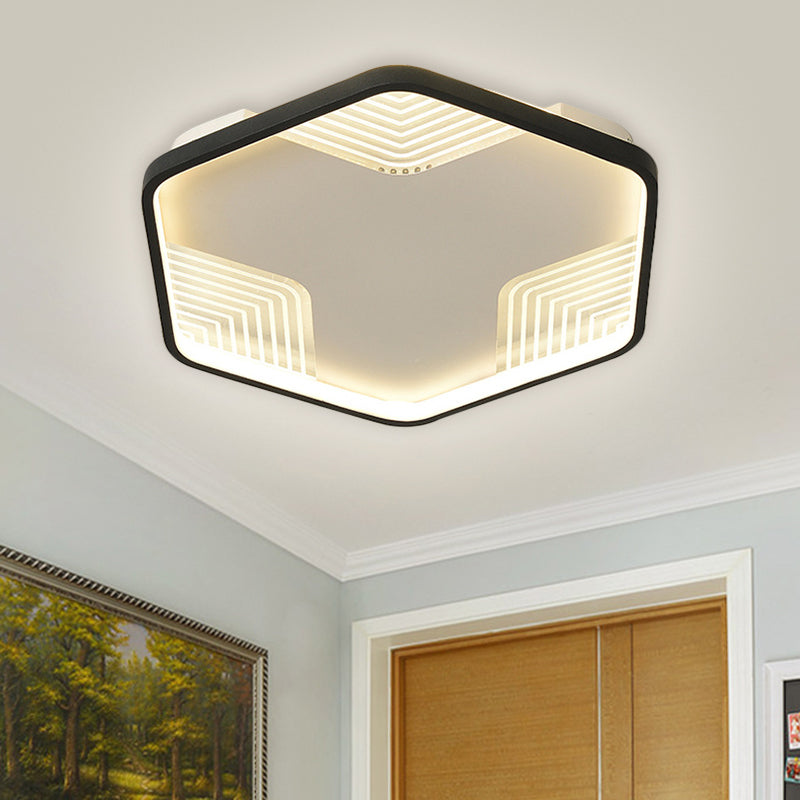 LED Kitchen Flush Mount Fixture Simple Black Ceiling Lamp with Hexagon Acrylic Shade in Warm/White Light, 18.5"/23.5" Wide Clearhalo 'Ceiling Lights' 'Close To Ceiling Lights' 'Close to ceiling' 'Flush mount' Lighting' 1623712