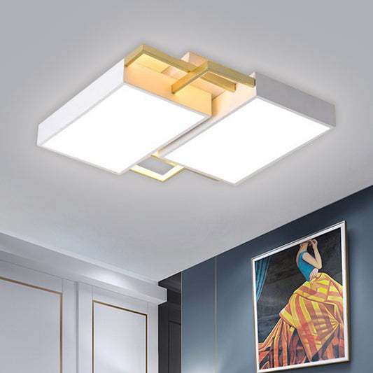 Double Rectangle Flush Light Modernism Metal Black/Gold LED Flush Mount Lamp in Warm/White Light, 16"/19.5" W Clearhalo 'Ceiling Lights' 'Close To Ceiling Lights' 'Close to ceiling' 'Flush mount' Lighting' 1623722