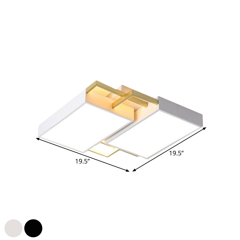 Double Rectangle Flush Light Modernism Metal Black/Gold LED Flush Mount Lamp in Warm/White Light, 16"/19.5" W Clearhalo 'Ceiling Lights' 'Close To Ceiling Lights' 'Close to ceiling' 'Flush mount' Lighting' 1623725