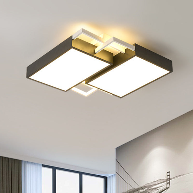 Double Rectangle Flush Light Modernism Metal Black/Gold LED Flush Mount Lamp in Warm/White Light, 16"/19.5" W Black Clearhalo 'Ceiling Lights' 'Close To Ceiling Lights' 'Close to ceiling' 'Flush mount' Lighting' 1623726