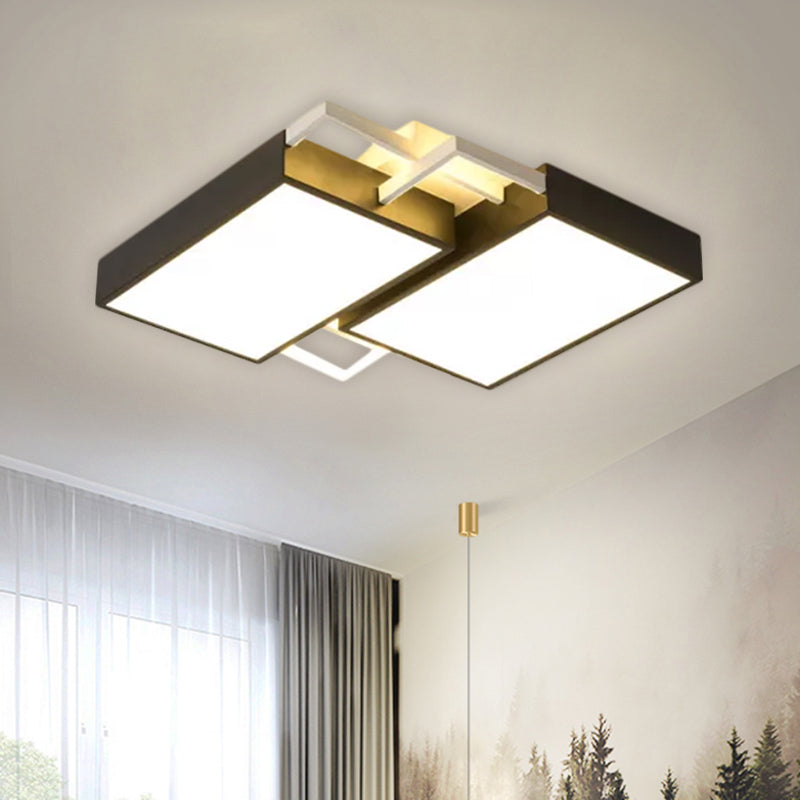 Double Rectangle Flush Light Modernism Metal Black/Gold LED Flush Mount Lamp in Warm/White Light, 16"/19.5" W Clearhalo 'Ceiling Lights' 'Close To Ceiling Lights' 'Close to ceiling' 'Flush mount' Lighting' 1623727