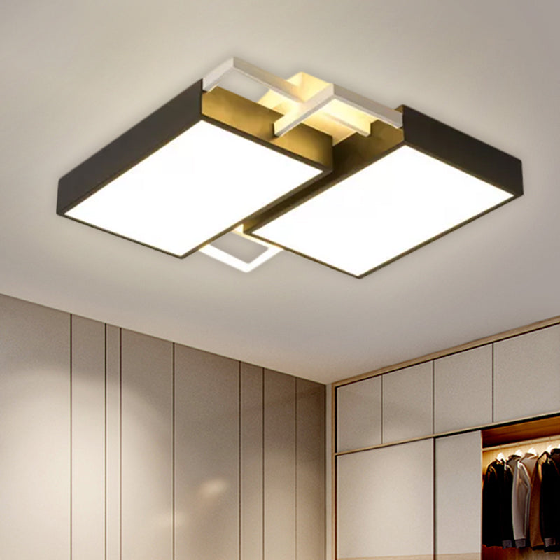 Double Rectangle Flush Light Modernism Metal Black/Gold LED Flush Mount Lamp in Warm/White Light, 16"/19.5" W Clearhalo 'Ceiling Lights' 'Close To Ceiling Lights' 'Close to ceiling' 'Flush mount' Lighting' 1623728