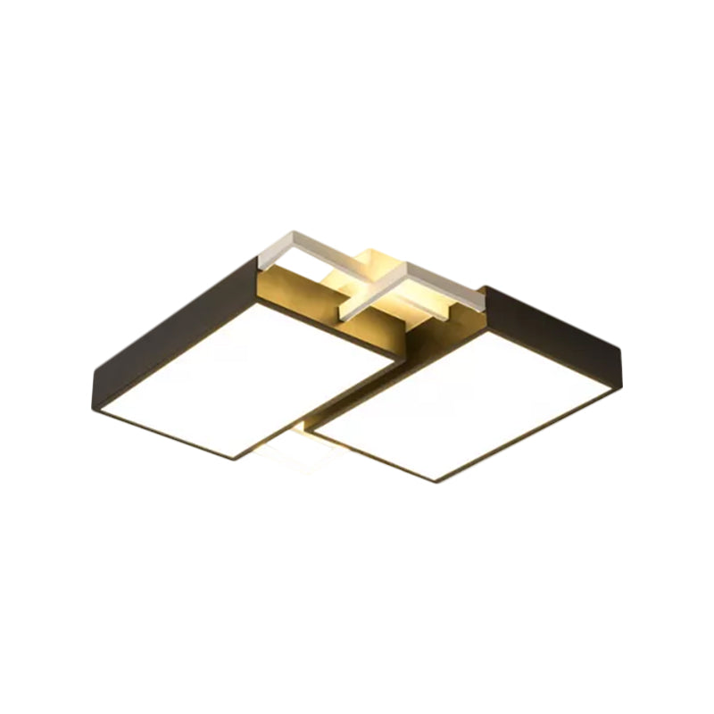 Double Rectangle Flush Light Modernism Metal Black/Gold LED Flush Mount Lamp in Warm/White Light, 16"/19.5" W Clearhalo 'Ceiling Lights' 'Close To Ceiling Lights' 'Close to ceiling' 'Flush mount' Lighting' 1623729